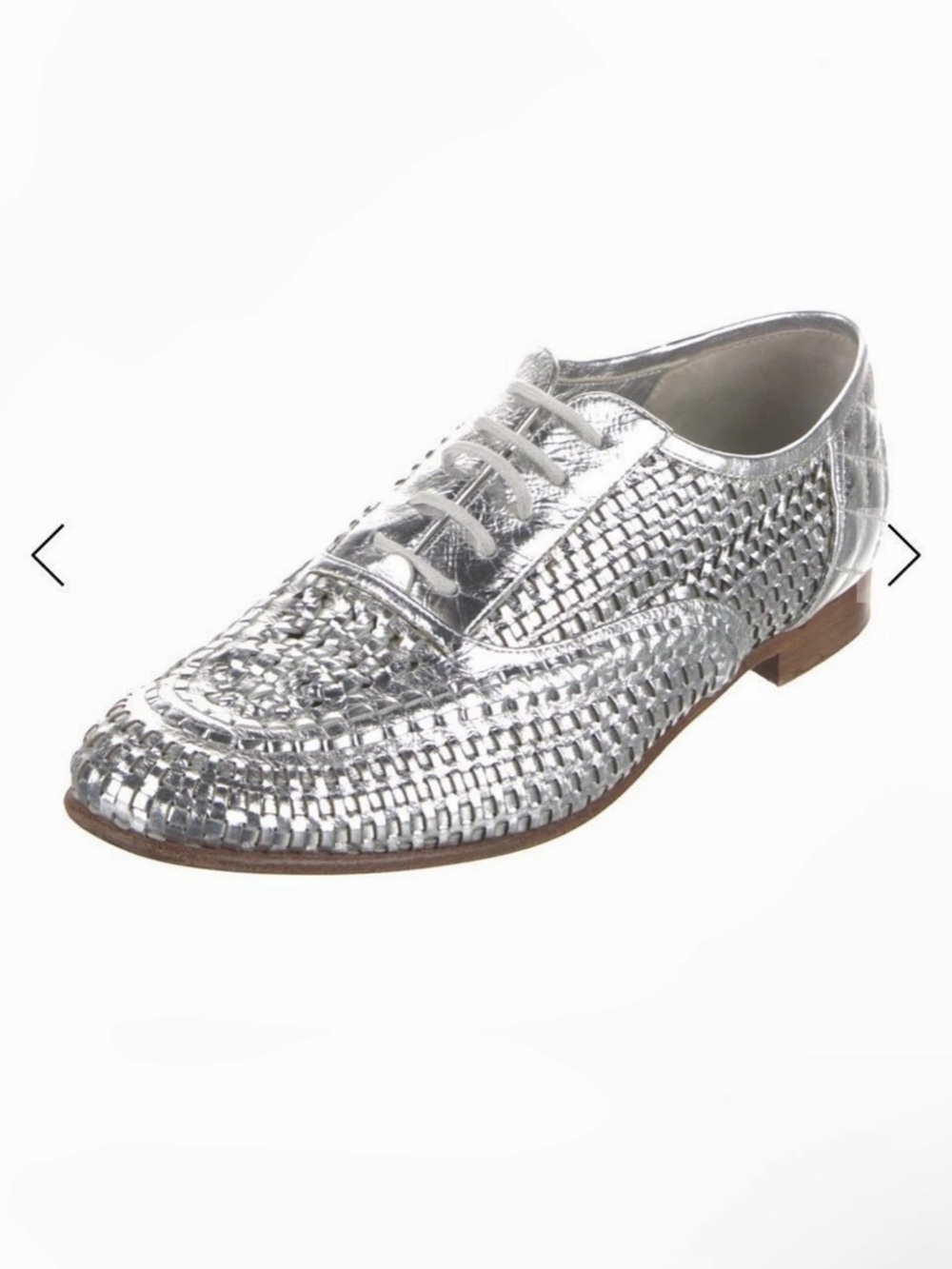 Chanel Interlocking CC Metallic Silver Woven Leather Oxford Flats
